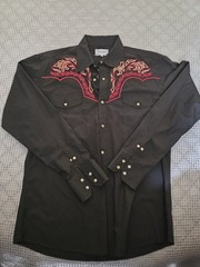 Ace Of Diamond Men Western Pearl Snap Button Long Sleeve Embroidered Shirt Large