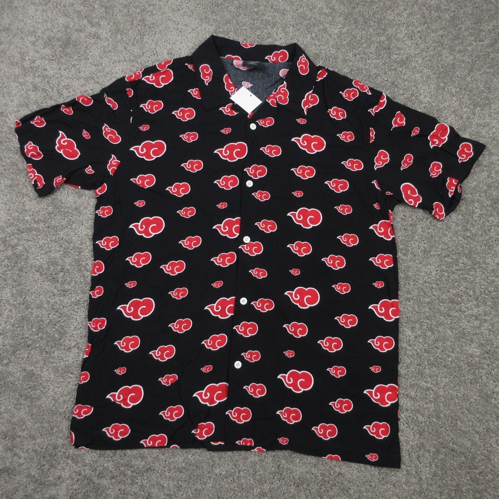 Naruto Shirt Mens Medium Black Geometric Logo All Over Print Camp Button Up NWT
