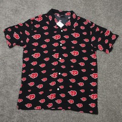 Naruto Shirt Mens Medium Black Geometric Logo All Over Print Camp Button Up NWT