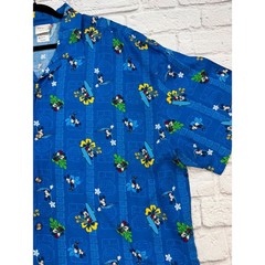 Disney Store Button Up Shirt Mens XXL Blue Excellent Mickey Mouse Surfing Rayon