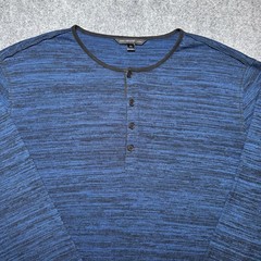 John Varvatos Henley Pullover Long Sleeve Shirt Men XL Blue Striped Viscose