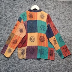 Handmade Nepalese Patchwork Block Print Tunic Shirt Mens Large Blue Orange Boho