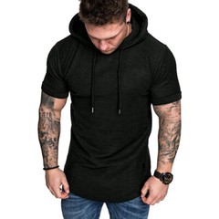 Men’s Hooded Short Sleeve Sporty T-Shirt Slim Gym Muscle Tee Hoodie Tops Blouses