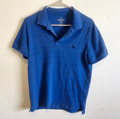 American Eagle Core Flex Men’s Classic Fit Blue Solid Logo Polo Short Sleeve M