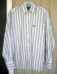Faconnable S White Olive Green Striped Long Sleeve Point Straight Mens Shirt