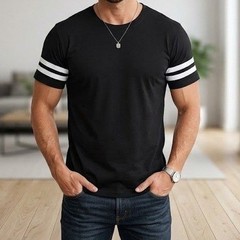 Royal Avalon Mens XL Black Cotton T-Shirt Striped Sleeve Football Jersey Style