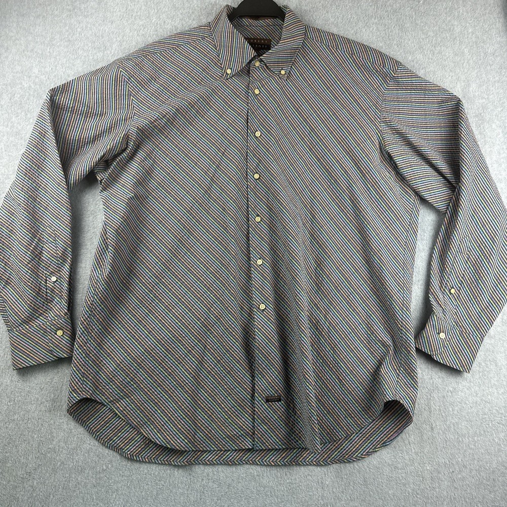 Robert Talbott Multicolor Pastel Stripe Shirt Mens XL Long Sleeve Seersucker