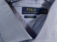 NWT Polo Ralph Lauren Mens Shirt White L 17 Blue Striped Custom Fit Long Sleeve
