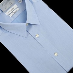 CALVIN KLEIN STEEL + Blue Herringbone Slim Fit Cotton Dress Shirt 15.5 32/33 NWT