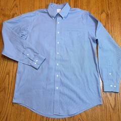 Brooks Brothers 346 Shirt Mens 16.5 6/7 Blue Micro Houndstooth Non-Iron Regular