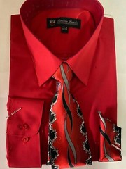 Men’s Milano Moda Dress Shirt w/ Tie and Handkerchief Long Sleeve Style SG21