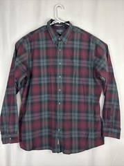 Eddie Bauer TXL Button Down Shirt Long Sleeve Red Black Gray Relaxed Fit Plaid