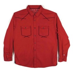 Marc Ecko Cut & Sew Deadly Threads Snap Shirt Mens XL LS Red Flap Pockets
