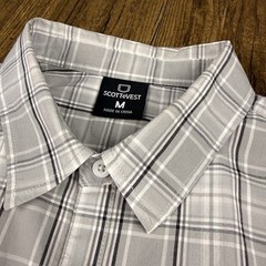 Scottevest Shirt Mens M Gray Plaid Lightweight Pockets Hidden Zip Concealed