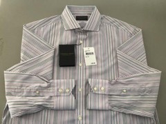 THOMAS DEAN Performance NWT Pink Gray Red White Striped Cotton Poly Spandex M