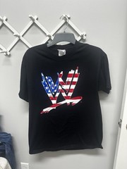 Vintage 2002 Diamond Star WWE Black Tee Shirt Red White & Blue Logo Size Large