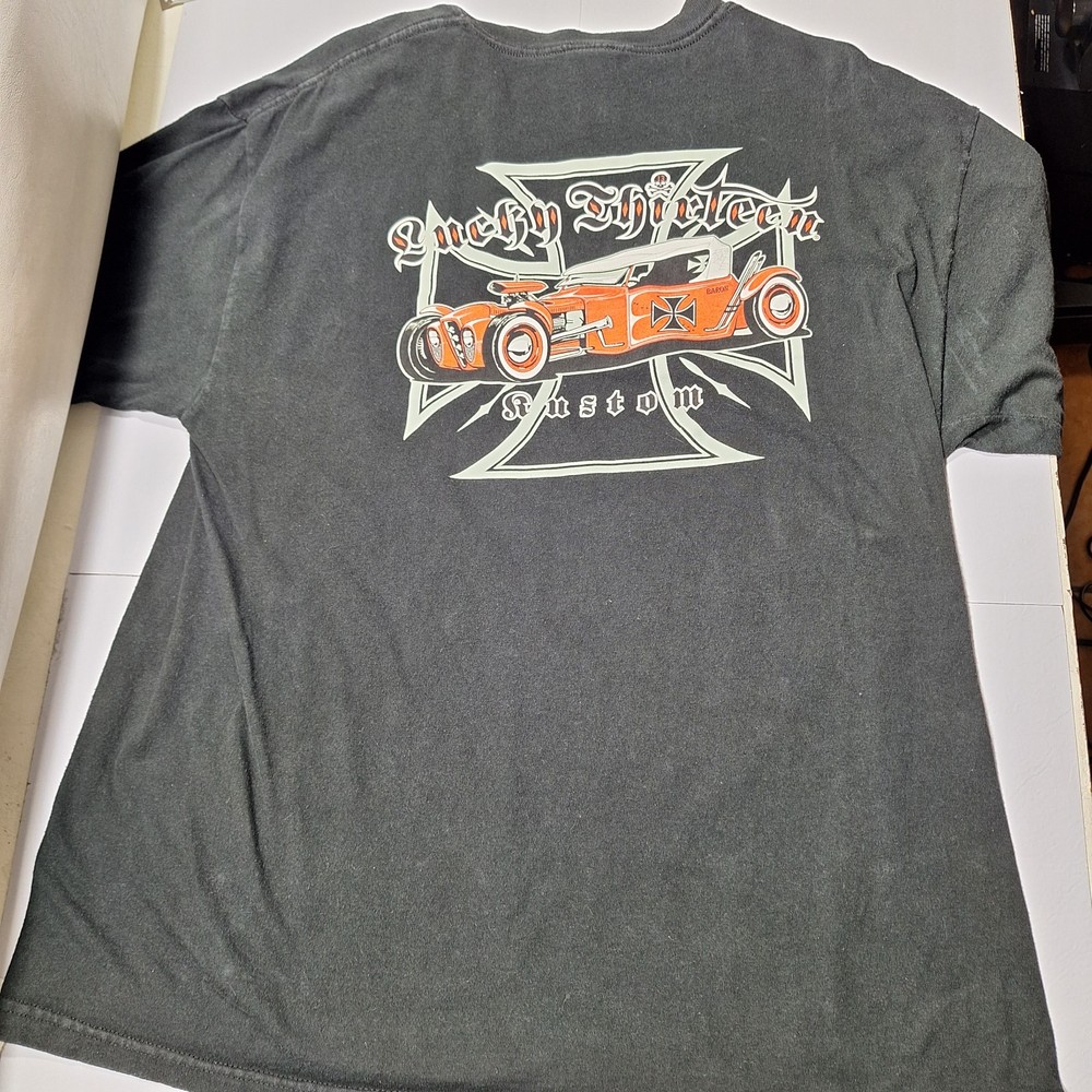 Lucky 13 Apparel T Shirt Men’s Size L Black Hot Rod Motorcycle Poker Tattoo