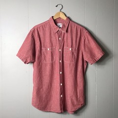 OLD NAVY CHAMBRAY RED SLIM FIT BUTTON DOWN SHIRT SHORT SLEEVE MENS SIZE XL