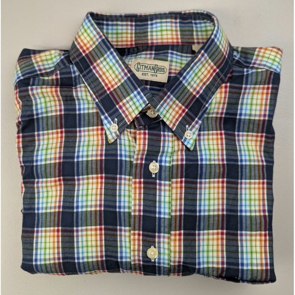 Gitman Bros Rainbow Plaid Button Down Shirt Colorful Office Classic Cotton Large