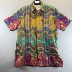Rendy Batik Men Medium Short Sleeve Button Down Shirt Multi Color Made Indonesia