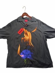 HUGO Espino Men’s M Short Sleeve Button-Up Black Flame Flower Print