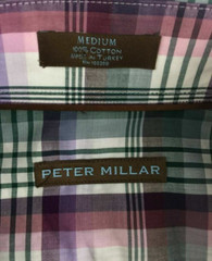 Peter Millar Button Front Shirt Medium Purple Green White Plaid Checks Mens
