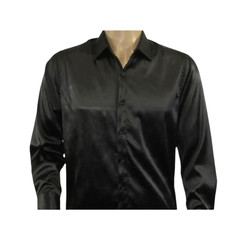Men’s Sports Shirt By Moderno Fancy Silky Satin Long Sleeves MJLS-143 Black