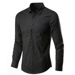 Men Formal Plain Office Button Down T-Shirts Long Sleeve Business Casual Tops