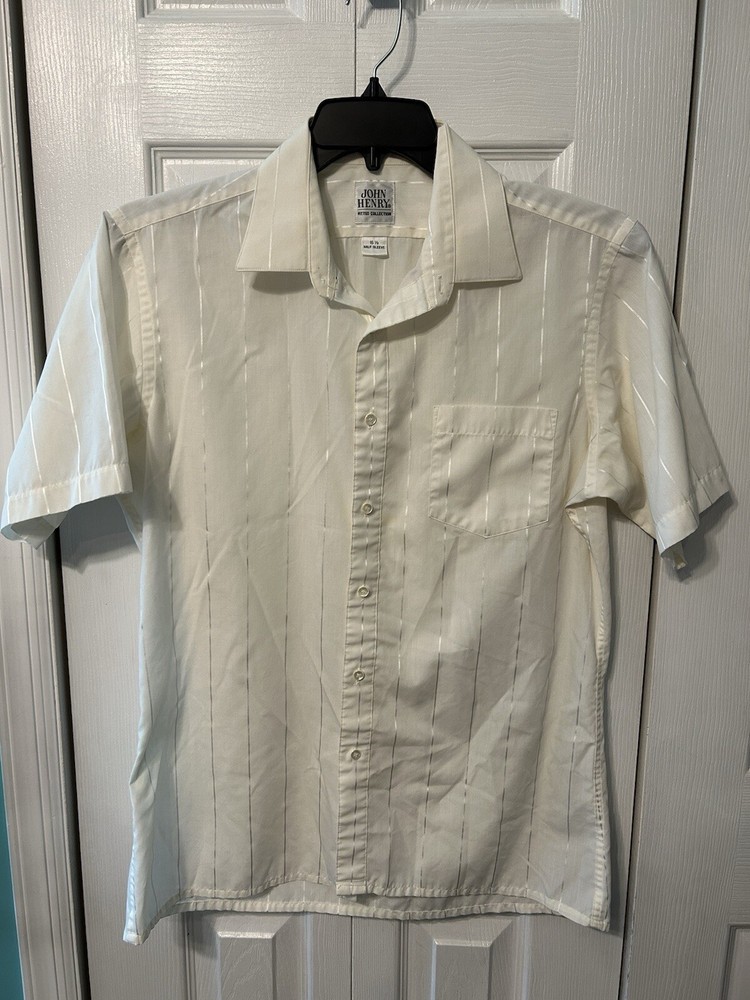 JOHN HENRY Men’s Fitted Collection Short Sleeve Beige Button Down Shirt 16 1/2