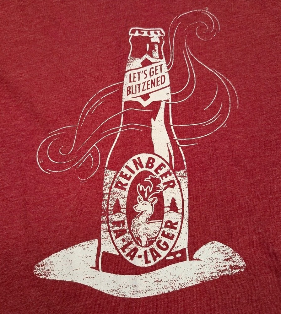 Lets Get Blitzened Funny Beer Christmas T Shirt 2XL Reinbeer Fa La lager Red NEW