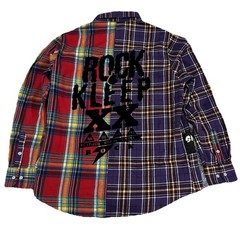 Kleep Mens Flannel Button-Down Patchwork Size XL Multicolor Plaid Designer Punk