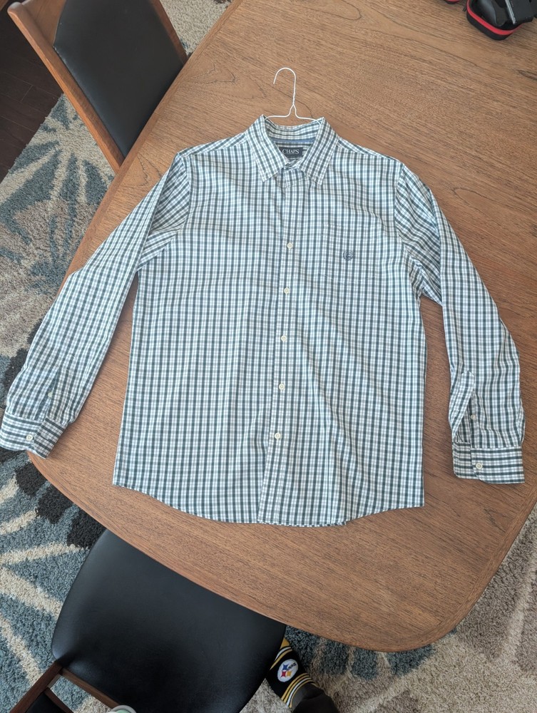 Chaps Easy Care Stretch Button Down Shirt – Men’s Large – Green White Plaid