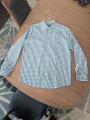 Chaps Easy Care Stretch Button Down Shirt – Men’s Large – Green White Plaid
