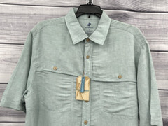 CARIBBEAN LINEN BLEND BUTTON FRONT VENTED FISHING SHIRT Men’s Size Large GREEN