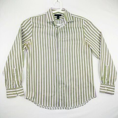 Express Design Studio Mens Medium Button Up Shirt Green Pink Stripe Long Sleeve