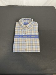 Pendleton Mens Small Plaid Button Down Long Sleeve Shirt Tan Blue Cream New