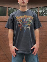 Vintage DC Comics Super Friends Batman Superman Faded T-Shirt XL Black