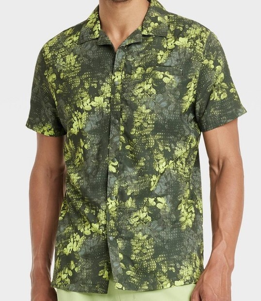 Men’s Short Sleeve Resort Shirt – All in Motion Olive Print Wicking UPF 50+