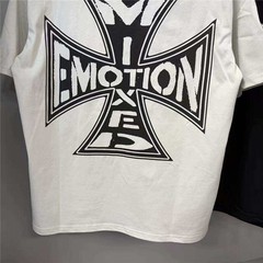 Mixed Emotion – Loose-Fitting Retro Letter-Printed Holey Top for Men and Women