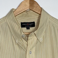 Robert Talbott Striped Button Front Dress Shirt Size 17.5-35 Yellow Gold Tones