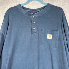 Carhartt Henley Shirt Mens XL Navy Blue K128 Long Sleeve Pocket Workwear Cotton