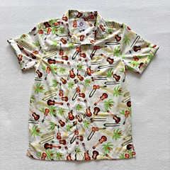 One Resolution Clothing Button Down Shirt Mens Small White Ukulele Palm Tree S/S