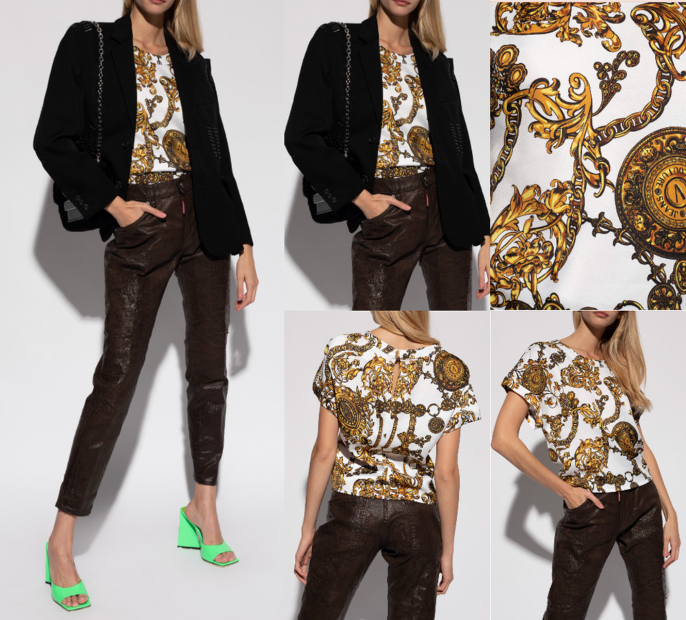 VERSACE JEANS COUTURE PATTERNED Baroque Top Blouse Shirt Tee Iconic New Hot L