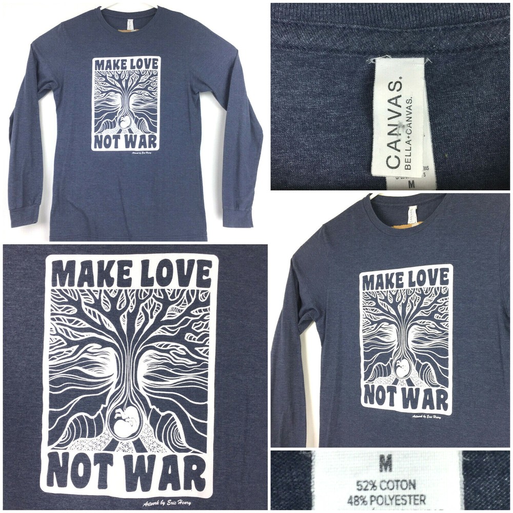 Tree Roots Make Love Not War Mens Medium Gray Long Sleeve Graphic T-Shirt 36″
