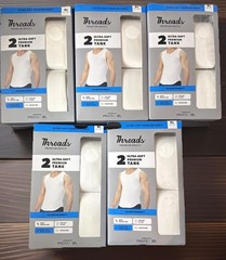 5X Threads Premium Basics White Men’s Tank Tops 2-Pack Ultra-Soft Breathable XL