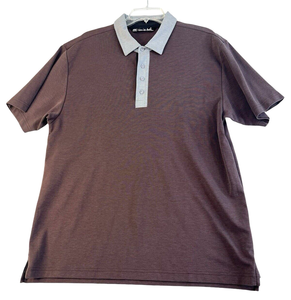Travis Mathew Mens Golf Polo Short Sleeve Shirt Purple/Gray 4 Button Front XL
