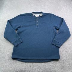LL Bean Shirt Mens Large Blue Katahdin Iron Works Bonded Waffle Fleece Henley
