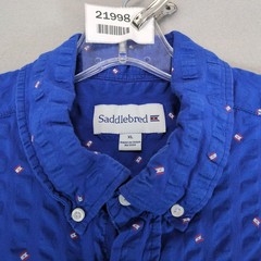 Saddlebred Blue Nautical Flag Button Down Shirt Mens XL Puckered Textured Cotton