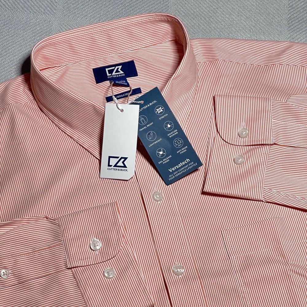 NEW Cutter & Buck Versatech Button Down Shirt Mens 1XB Pinstripe Performance B2