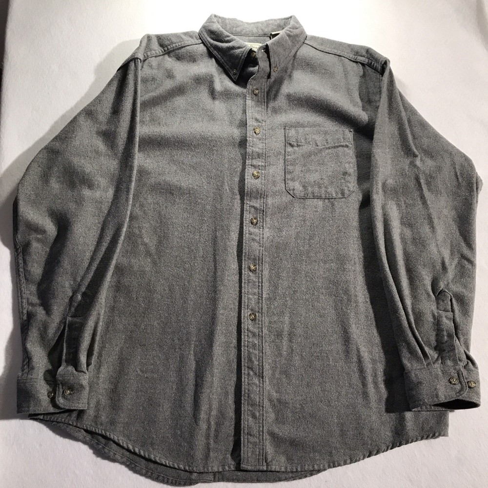 L.L.Bean Men’s XL Regular Gray Solid Cotton Flannel Long Sleeve Button-Down